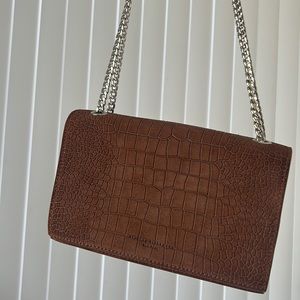 Brandon Blackwood Standard Sophia Bag Brown Croc Embossed Genuine Suede